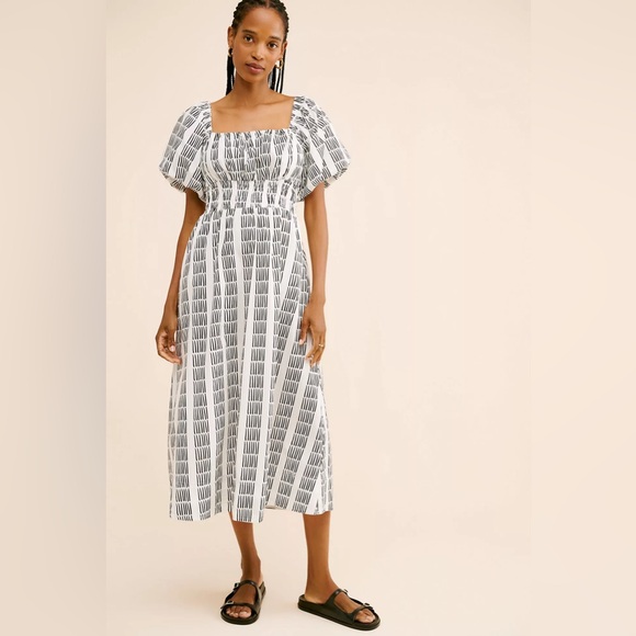 Anthropologie Maeve Puff-Sleeve Square-Neck Smocked Midi Dress NWT XS - Picture 4 of 10